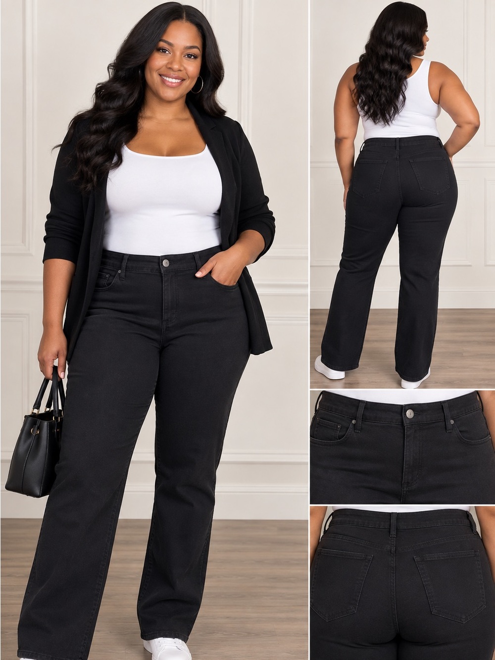 Ava & Viv Black Flare fitted hip & thigh Stretch Jeans for Women